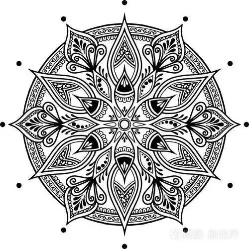曼陀罗图案黑白涂鸦素描心情好