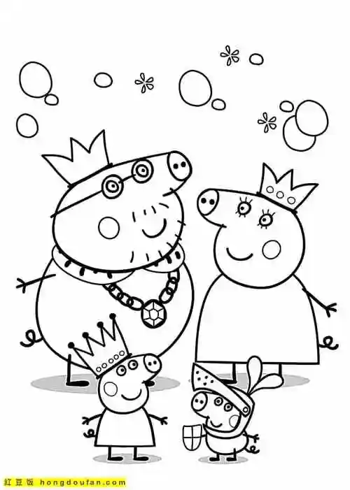 12张佩奇和爷爷的故事卡通涂色图片!-红豆饭小学生简笔画大全