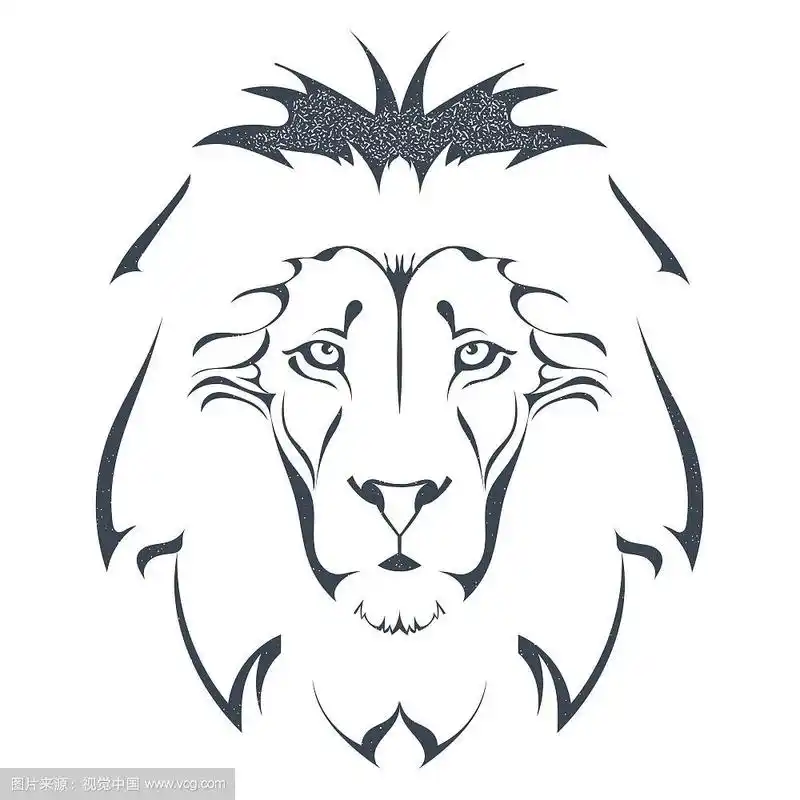 一个孤立在白色背景上的狮子头的黑色剪影.动物之王,垃圾摇滚风格.