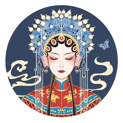 手绘卡通人物京剧花旦原创插画素材国潮风京剧人物插画元素