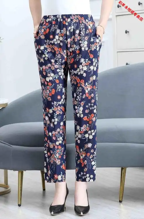 恒源祥彩羊捡漏特价夏款妈妈花裤子中老年女裤大码妈妈裤子九分裤中年