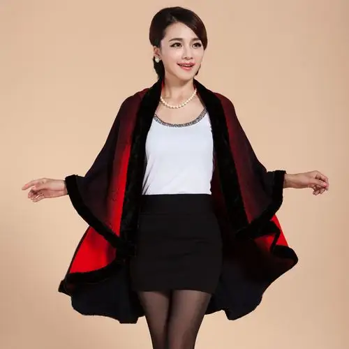 秋冬新款中年妈妈装女装针织开衫羊毛披风大码中长款女士披肩外套