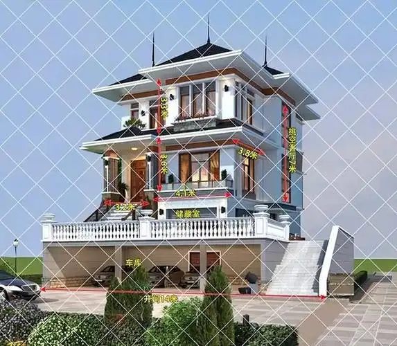 18款带地下车库农村别墅设计,第3款人气最旺,带车库的奢华别墅