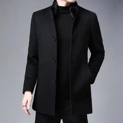 恒源祥轻奢水貂毛立领可拆皮草鸭绒内胆100羊毛呢子大衣男商务中年