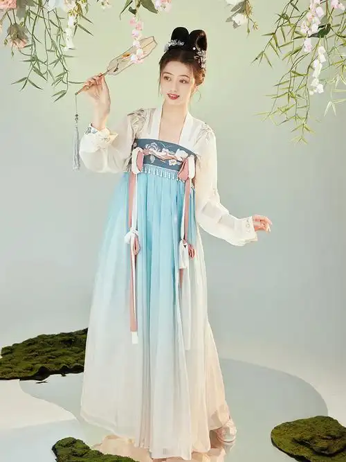 栀衣原创美人唐制汉服女直领对襟齐胸襦裙两片式汉服