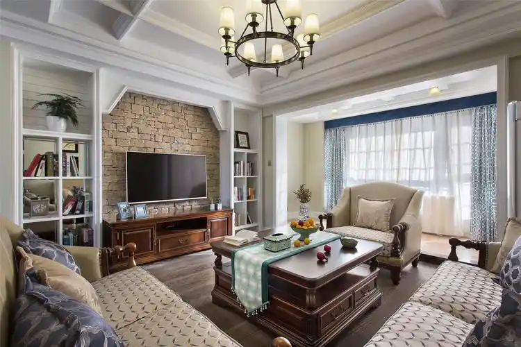 130平美式装修客厅效果图