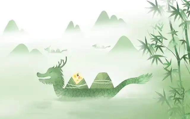 古风端午节端午龙舟粽子山水插画海报背景端午背景古风端午节粽古风