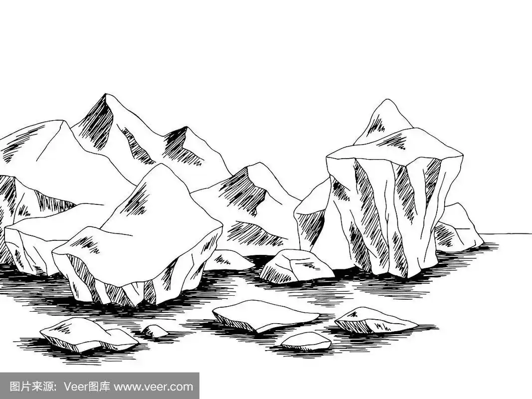 北冰洋冰山图形黑白草图插图矢量