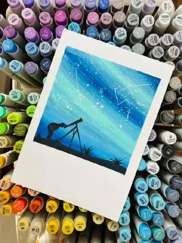 马克笔超话# 万万没想到,用马克笔画星空. 来自心蓝手绘 - 微博
