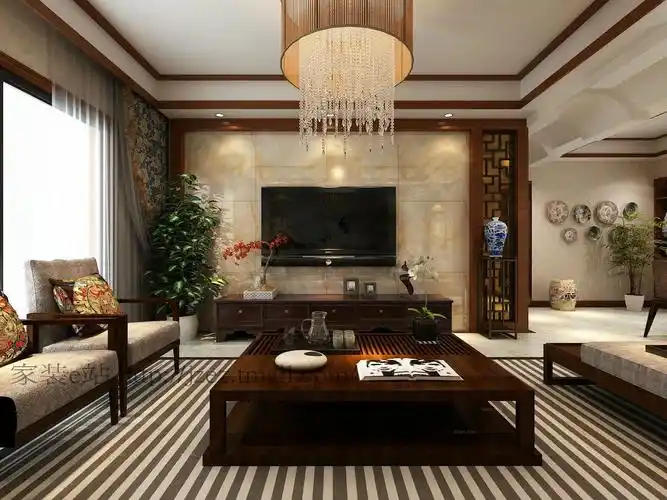 三居室中式风格客厅电视背景墙_中海原山装修效果图