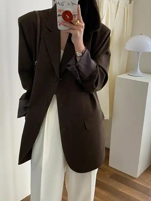 韩国上新经典的咖色西装外套版型太爱了08