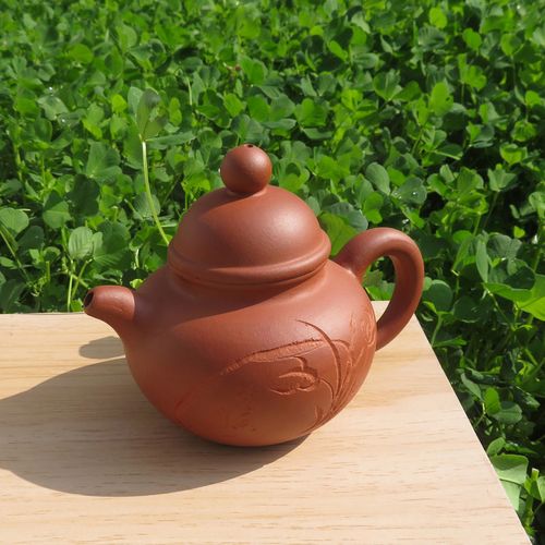 宜兴紫砂茶壶名家正品手工原矿 红泥掇球壶 崔国云兰花 250毫升