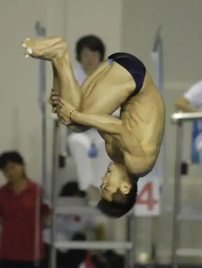 当日,王峰在安徽省合肥市体育中心游泳跳水馆进行的2008年奥运会跳水