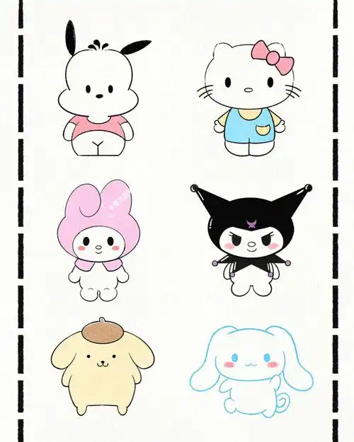 三丽欧简笔画打卡可爱手帐治愈系贴纸素材