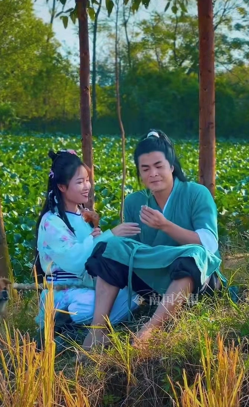 "夫唱妇随"收稻子