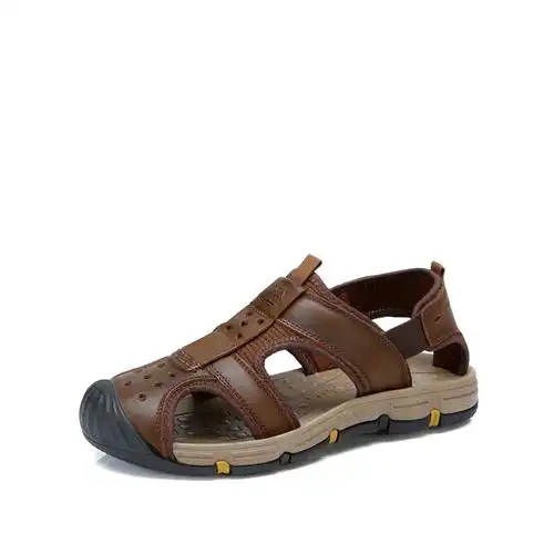 骆驼男鞋2018夏季户外凉鞋 时尚牛皮轻盈缓震凉鞋 日常休闲包头鞋