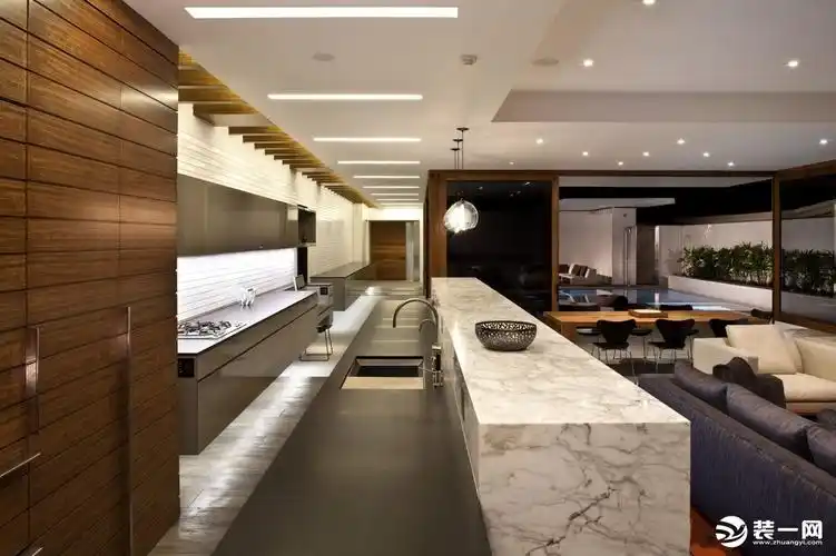 美观实用的敞开式厨房隔断装修效果图大全之大理石岛台隔断