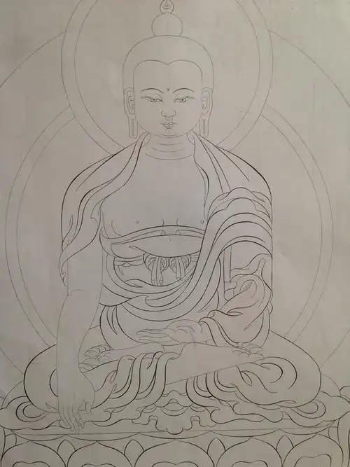 唐卡教程释迦摩尼袈裟线描绘画步骤来自囍唐卡