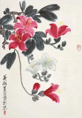 0092紫荆花立轴设色纸本