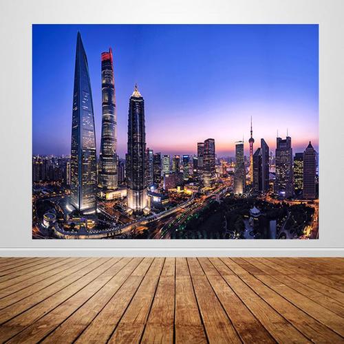 建筑风景海报上海中心夜景高楼大厦灯火辉煌美景装饰贴画定做f527