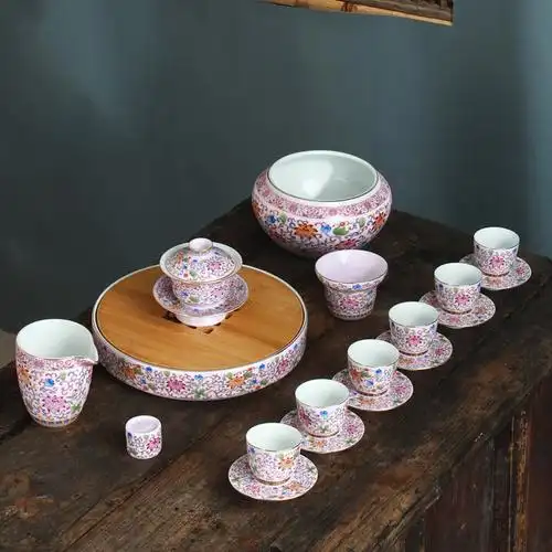 茶具珐琅彩功功夫功夫茶套装家用宫廷满彩陶瓷整套茶具