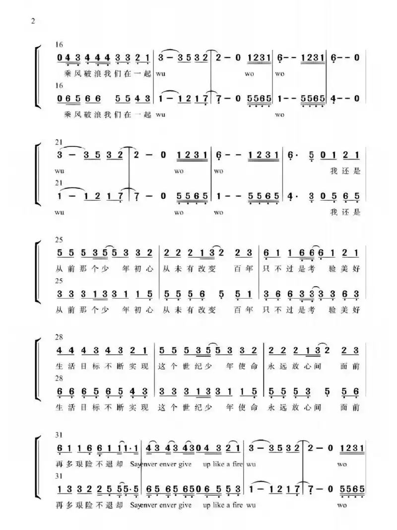 二声部合唱《少年》简谱 需要的朋友私我