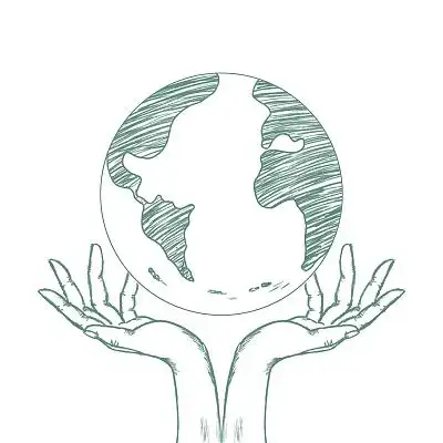 手绘线性地球日双手捧地球插画元素素材世界地球日环保保护环境插画