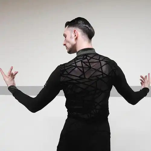 yjfy男士拉丁舞服装成年新款舞蹈长袖摩登舞服拉丁舞上装