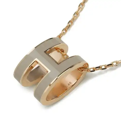 hermes(爱马仕) #奶茶灰珐琅玫瑰金色项链h项链