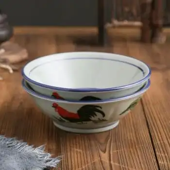 鸡公碗公鸡碗家用怀旧老式复古斗笠碗拉面碗汤碗商用泡面大汤碗青花瓷
