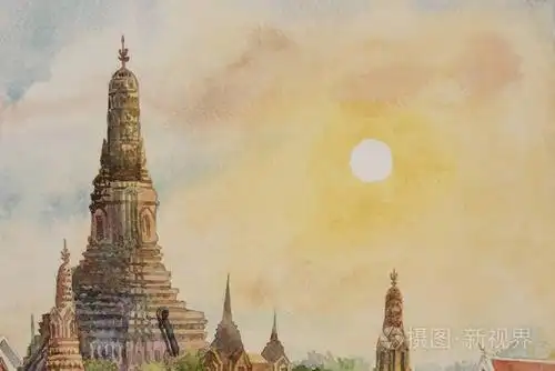 手绘插图, 复古风格, 泰国最著名的地标