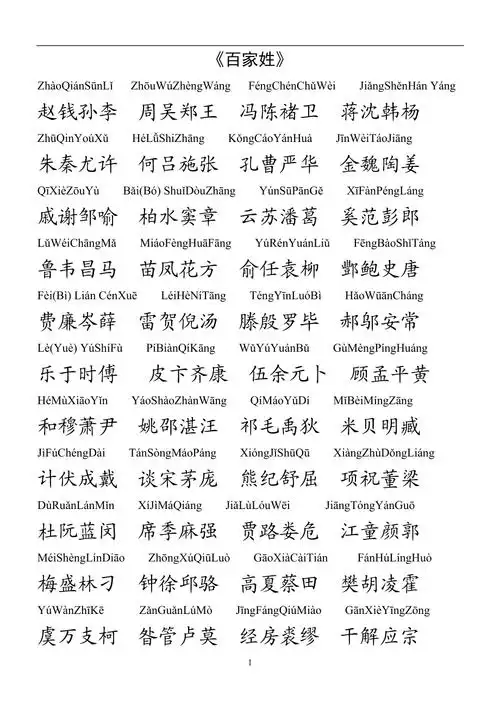 最好打印的百家姓全文拼音版