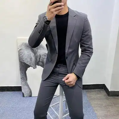 韩版休闲西装两件套男春季新款帅气职业正装修身西服套装伴郎礼服