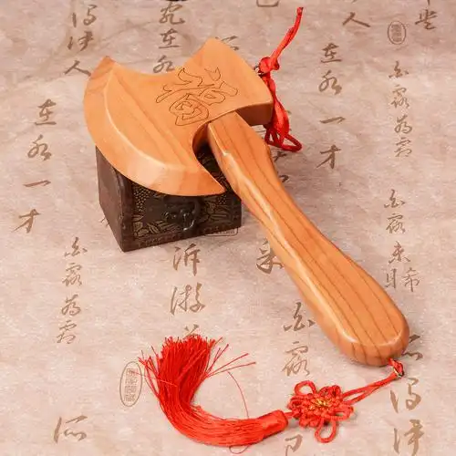 风水阁 桃木斧子斧头挂件搬家斧头摆件结婚坐福家居饰品木雕挂件
