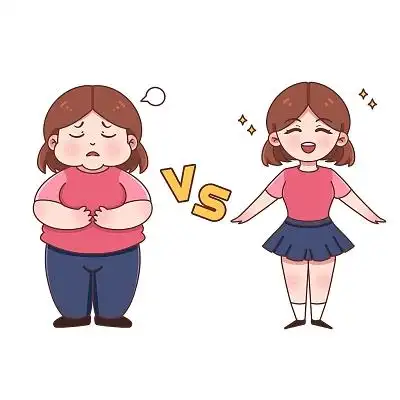 卡通人物女孩减肥前后对比健康