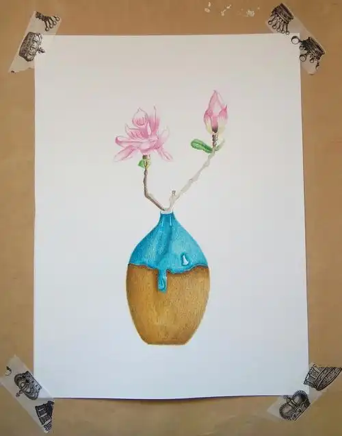 彩铅画陶瓷花瓶