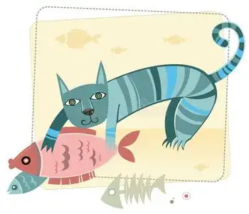 猫抱鱼图片