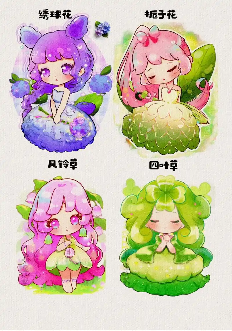 夏季的小花小草 小花仙自设.#公主简笔画 #q版动漫人物画 - 抖音
