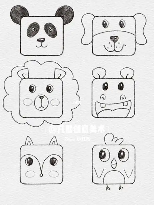 幼儿正方形动物简笔画