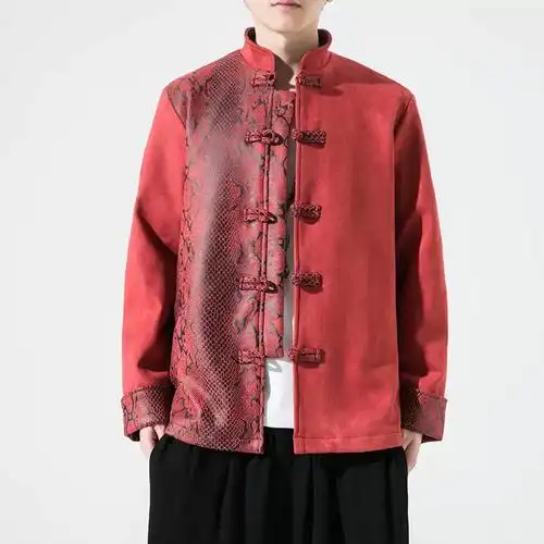 新中式唐装夹克男宽松中国风男装鹿皮绒复古演出汉服国潮盘扣外套