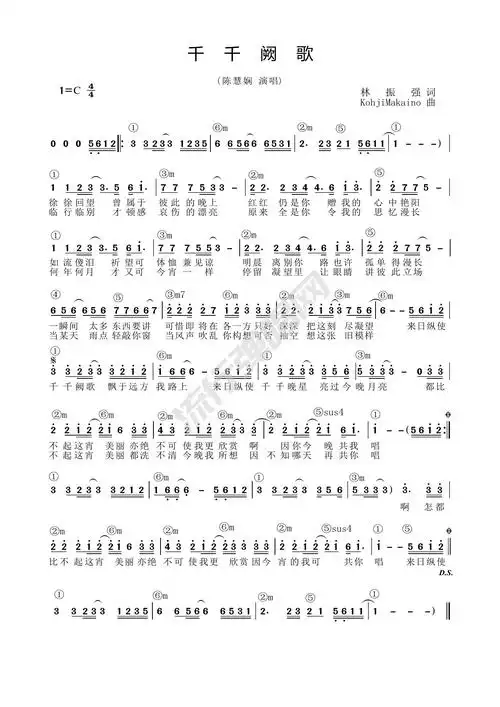 歌曲简谱千千阙歌陈慧娴版简谱和弦功能谱流行弹唱网
