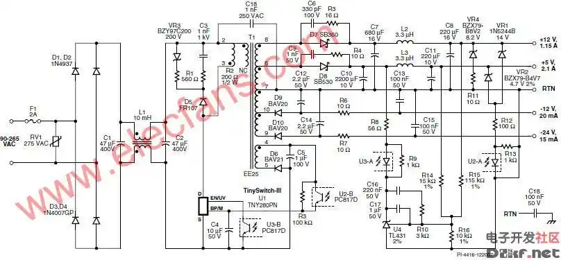 25w连续28w峰值多输出电源电路