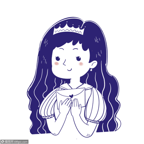 可爱简笔画手绘女孩蓝色