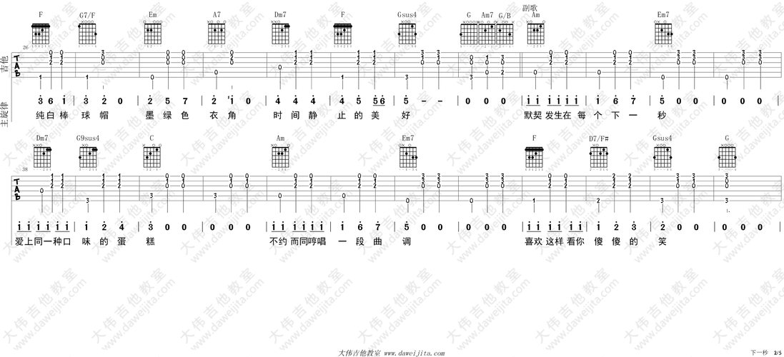 张碧晨《下一秒》吉他谱(c调)-guitar music score