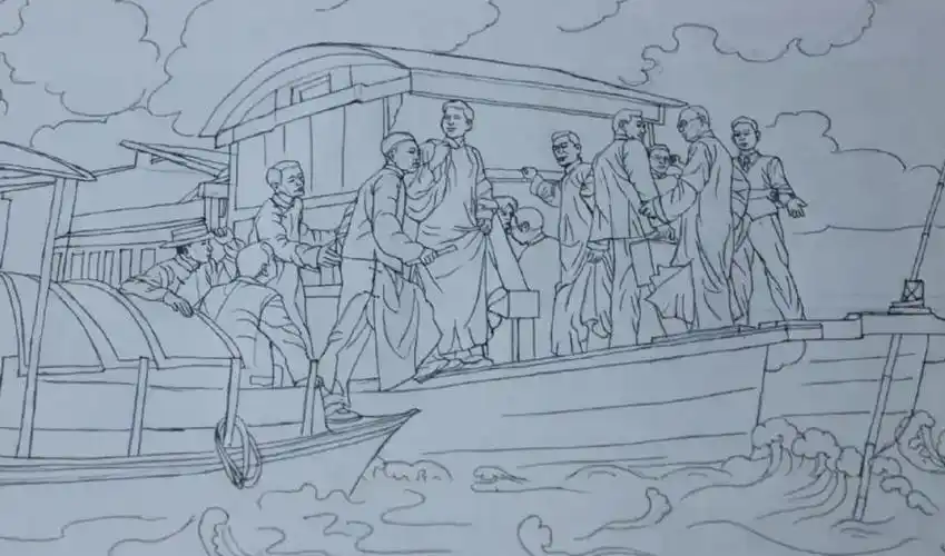 随着她一笔一画的精心描绘,这张以党的革命故事为主题的夹江年画,逐渐