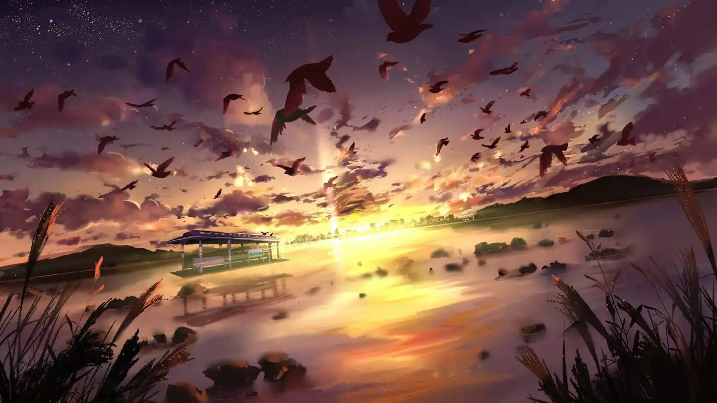 唯美二次元夕阳风景桌面壁纸