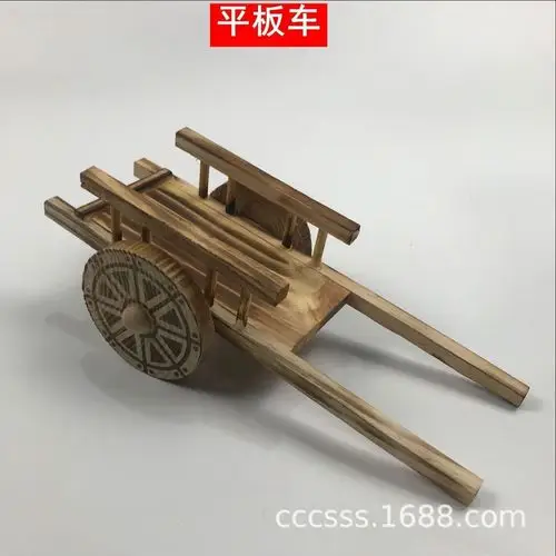 木质仿古农用车平板车两轮手推车 景区热线木质工艺品摆件批发