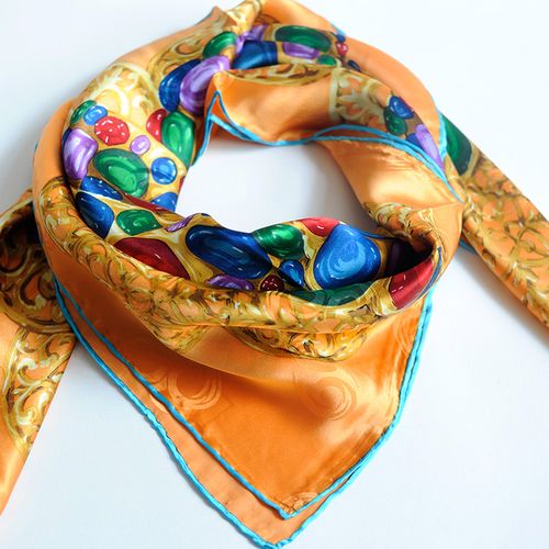 桑蚕丝围巾春秋季小披肩提花桑波缎真丝90中大方巾女丝巾围脖领彩