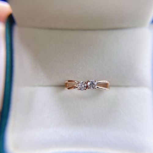 18k金玫瑰金双钻戒指两颗钻石戒托15分au750空托定制加工彩金女款