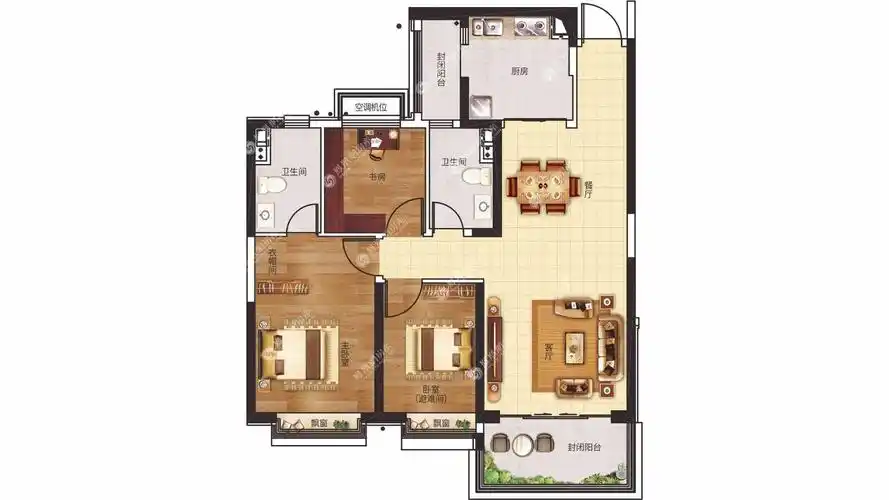 恒大未来城三室两厅两卫 118.53㎡户型图